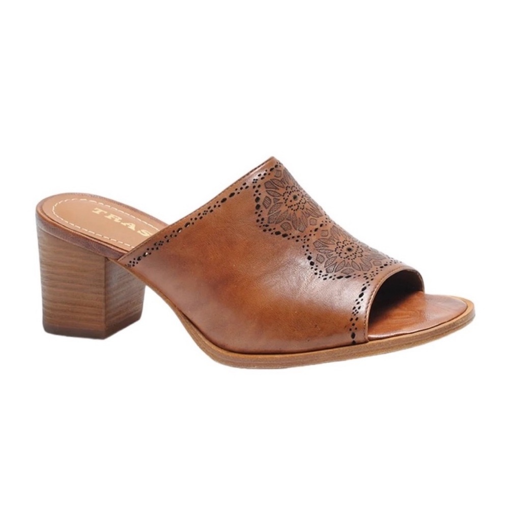 Trask Carlena Washed Tan Laser Cut Mules